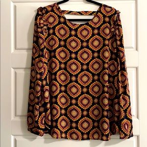 LOFT Ruffle Shoulder Medallion Print Top